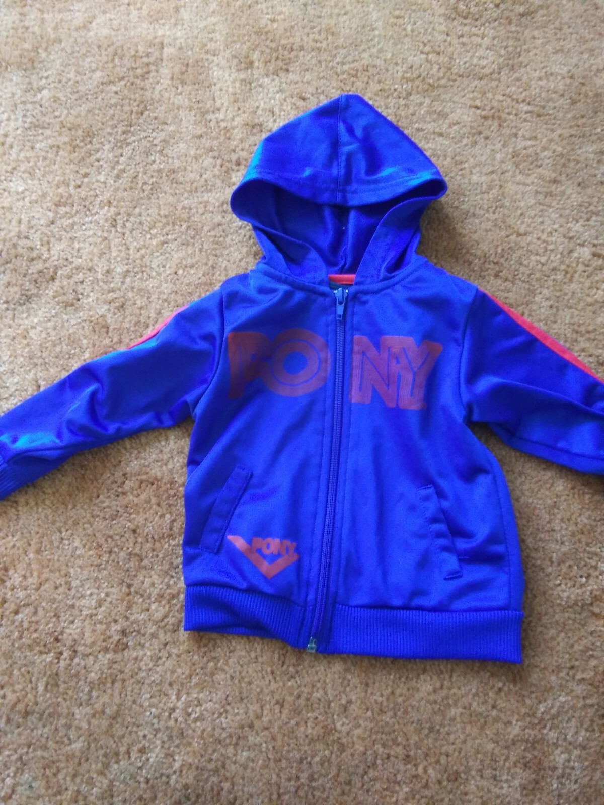 Giacca neonato marca PONY con cappuccio look retrò blu rosso taglia 18 mesi