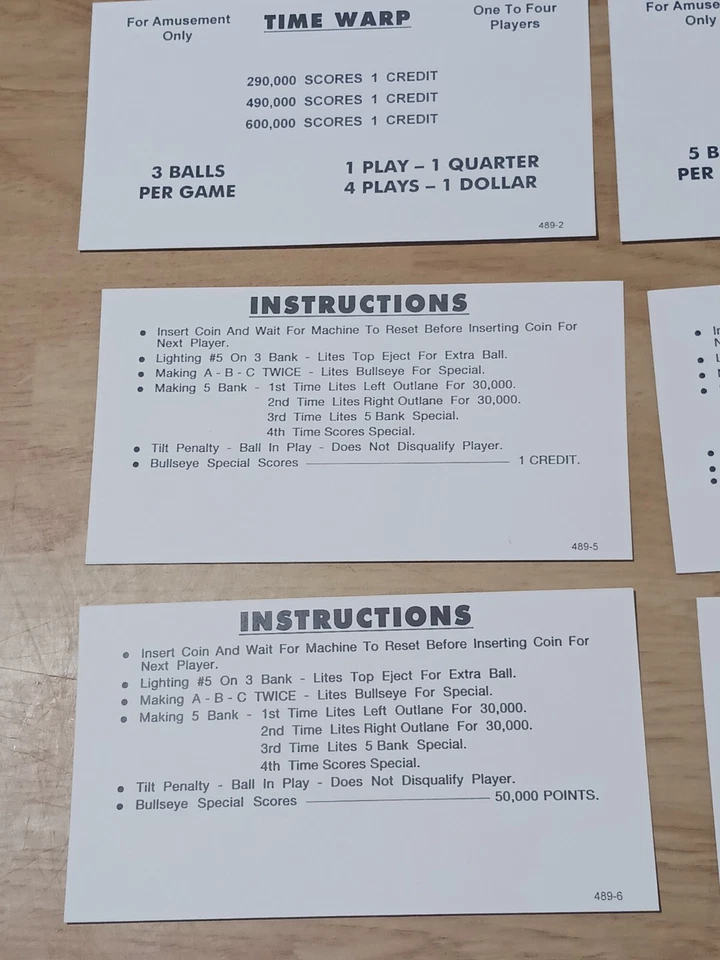 TIME WARP (WILLIAMS) SCORE CARDS  - 7 CARD SET - Image 2 of 4