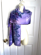 KasAga Handpainted 100 Silk Scarf Washable Poland Blue Purple 70x18 VelvetBack