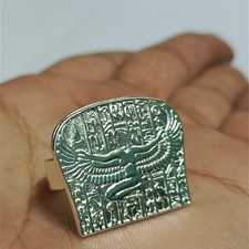 Elegant Egyptian Ring Silver-plated with Ancient Hieroglyphs Winged dess Design
