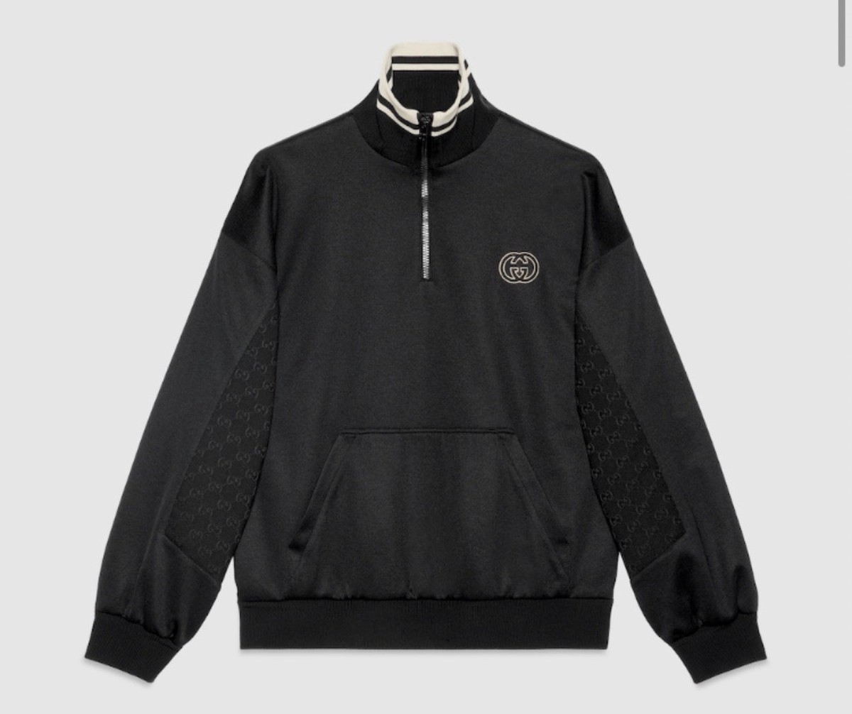 GUCCIブルゾン Gucci Technical Jersey Half Zip Black Jacket Men's Size L