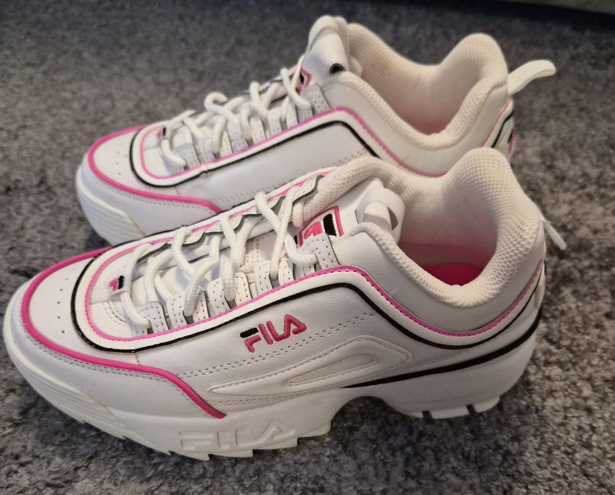 Fila Disruptor Women's Chunky White Trainers With Pink Contrast