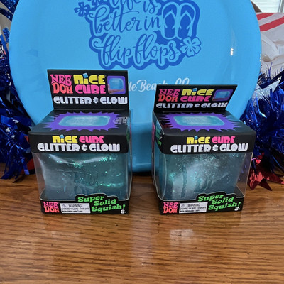 Nee Doh Nice Cube Squeeze Ball Glitter Glow in the Dark Blue(lot of 2)