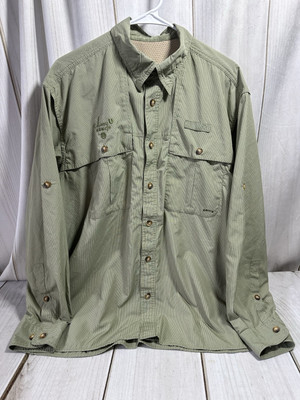 Orvis Men's L Vented Fishing Micro-Check Plaid Long Sleeve Shirt Green Outdoors