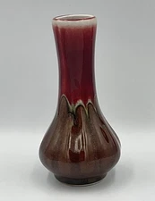 Vintage Holley TM Potteries Artisan Red and Brown Glazed Bud Vase