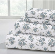 Sheet Set Modern Threads 3-Piece Twin Size Printed Microfiber Light Blue Roses