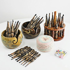 Wooden Ergonomic Crochet Hooks Yarn Knitting Set of 13 Yarn Bowl Crochet Stand