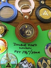 Black or Choice Leather Coin Holder Keychain Double Sided Display