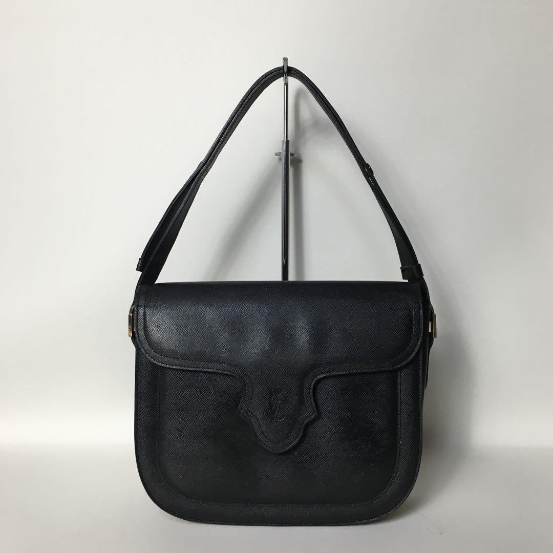 Borsa a tracolla Yves Saint Laurent in pelle nera con logo design classico vintage