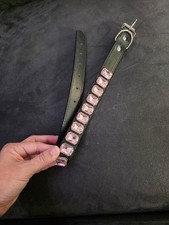 Luxury Dog Collar Pink Rhinestone Crystal Black Faux Leather Pet Collar 22" x 1"