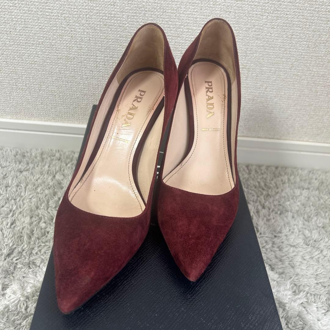 PRADA Women's Heel Pumps Size:35.5/JP:23 Suede Burgundy From Japan 135146K Auth