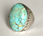 Bold 21g Native American "NAVAJO" Sterling Silver & Turquoise Ring - Size 9.25