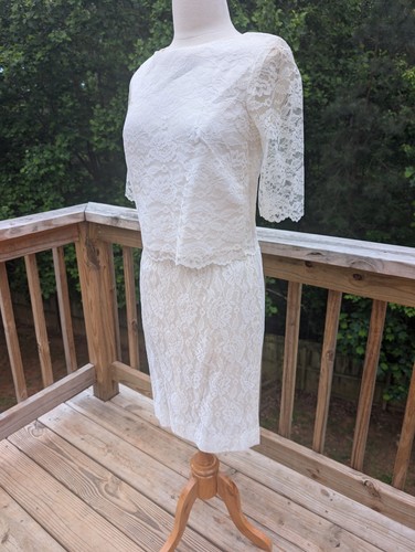 Vintage 1950s Wedding Two Piece Set Lace Handmade Small Ivory Top Skirt - Picture 3 of 13