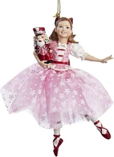 KURT ADLER 5" CLARA IN PINK DRESS HOLDING NUTCRACKER XMAS TREE ORNAMENT C8822