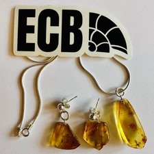 925 Silver Baltic Amber Jewellery Bead Necklace & Earrings.