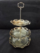 Etagere 3-st&ouml;ckig versilbert filigran Barock Vintage Stil Geb&auml;ck Pralinen Obst
