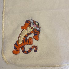 Vintage Disney WINNIE THE POOH CRIB BABY Flannel BLANKET Tigger Yellow Cozy