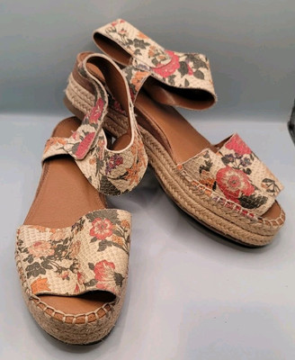 Franco Sarto Chunky Heel Sandals Platform  Floral 7 M Leather Espadrille 5068