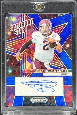 Johnny Manziel 2025 Panini Prizm Draft Picks Saturday Stars Auto Blue Ice /50