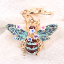 Colorful Enamel Bee Keychain with Rhinestones: Floral Decor Accessory, Cute Gift