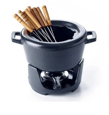 Alva Nori Cast Iron Fondue Hot Pot Set Non Toxic 2L, 8 Fork