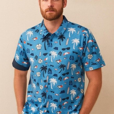 Bluejays BDA Sports button up XL   Blue Tropical Print beachy sports  fan dad