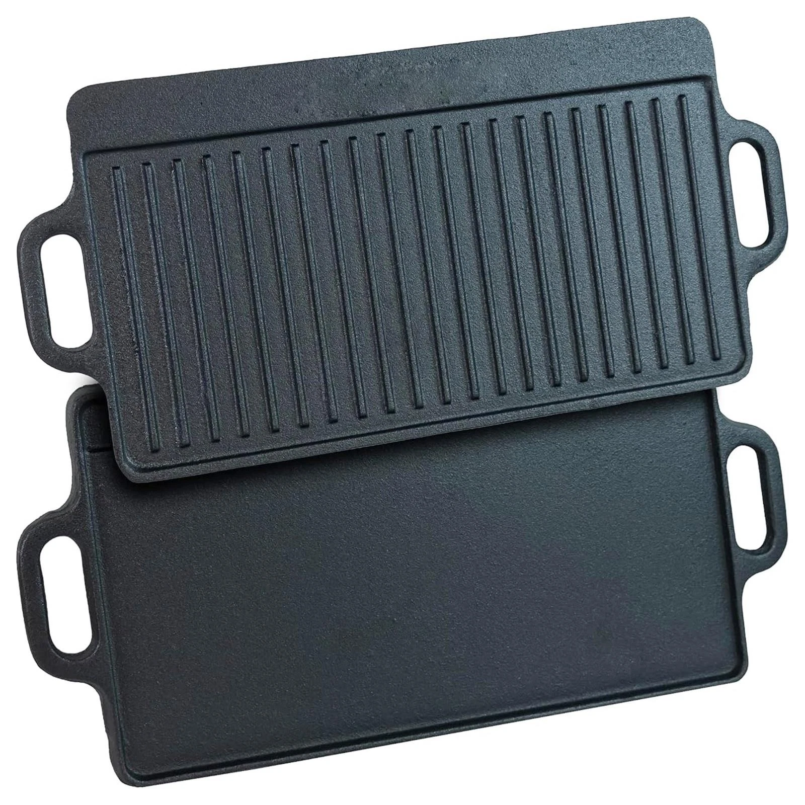 Non Stick Cast Iron Reversible Griddle Plate Ribbed Pan BBQ Grill Hob Cooking
