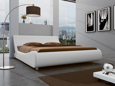 Modern Low Profile Platform Bed Frame Queen Size, Stylish Faux Leather Upholster