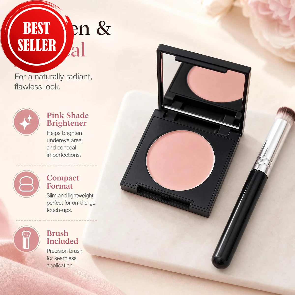 Under Eye Brightener Pink Colour Corrector Cream Concealer 5g with Brush Make-Up