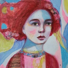Painting Original Abstract Woman Portrait Canvas REDHEADED Expressionis 12x12 