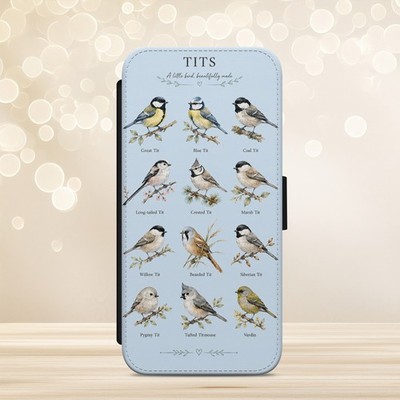 Handyhülle Tit Bird Print Geschenk für iPhone Samsung Pixel Flip Wallet Vogelbeobachter