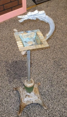Antique Art Deco Cast Iron Jade Dragon Smoke Stand With Ashtray.