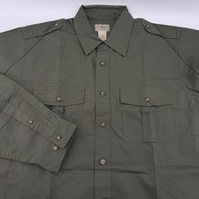 LL Bean Mens Large Olive Green Cotton Utility Safari Shirt with Epaulets