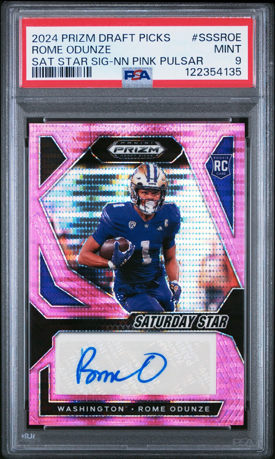 Rome Odunze Panini Prizm Draft Picks Saturday Star Signatures #SSSROE Neon Pink Pulsar