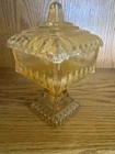 Vintage JEANETTE Clear Glass Square Pedestal Candy Dish w/lid