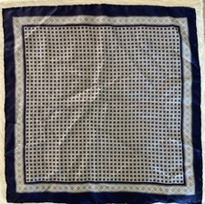 Pocket Square Blue  Gray Handmade 100 Silk Geometric 16x16  Made ENGLAND NWOT