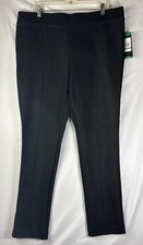 Andrew Marc Womens Faux-Suede Pull-On Pants Front Seam 28 Black XL Stretch NWT