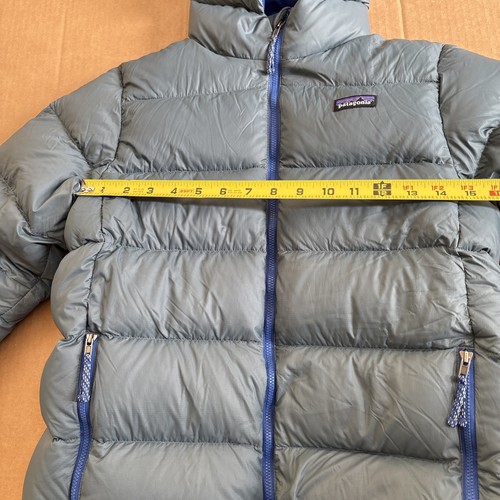 PATAGONIA Kids WORN WEAR Hi-Loft Down Sweater Hoody Gray/Blue Jacket Size XL 14 - Picture 8 of 10
