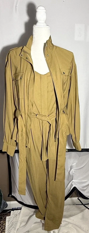 NINE WEST Utility MONO/Pantalón Traje y Chaqueta Safari Conjunto de 2 Piezas Talla S Dorado Tostado Foto 3 de 4