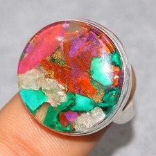 Round Spiny Oyster Turquoise 925 Silver Plated Ring US 9 Most Beautiful JW