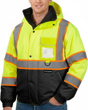 Waterproof Safety Bomber Jacket, Winter Rain Jacket Hi Vis Reflective, ANSI Clas