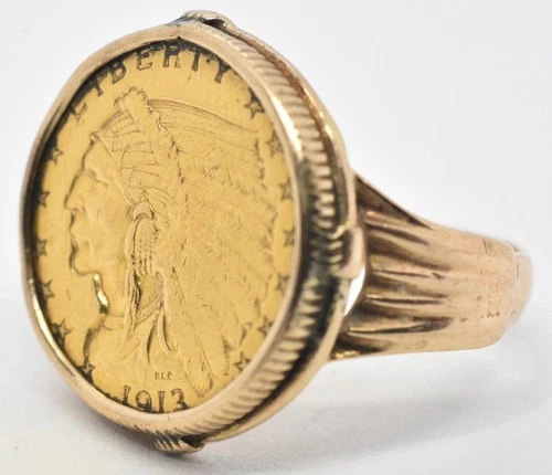 1913 $2.5 Liberty Indian Head Gold Coin Solid 14K Ring Size 11 8.22 Grams