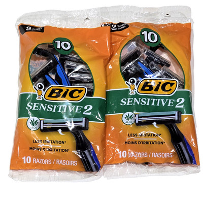 2 Pack Bic Sensitive 2 Blade Less Irritation 10 Razors