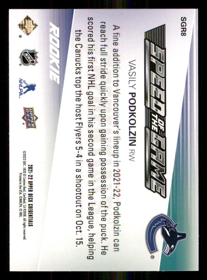 2021-22 Upper Deck Credentials Speed of the Game Rookies #SGR8 Vasily Podkolzin - Image 2 of 2