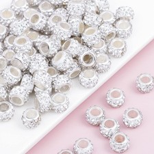 200 PCS European Large Hole Beads Rhinestone White European Beads Crystal Large