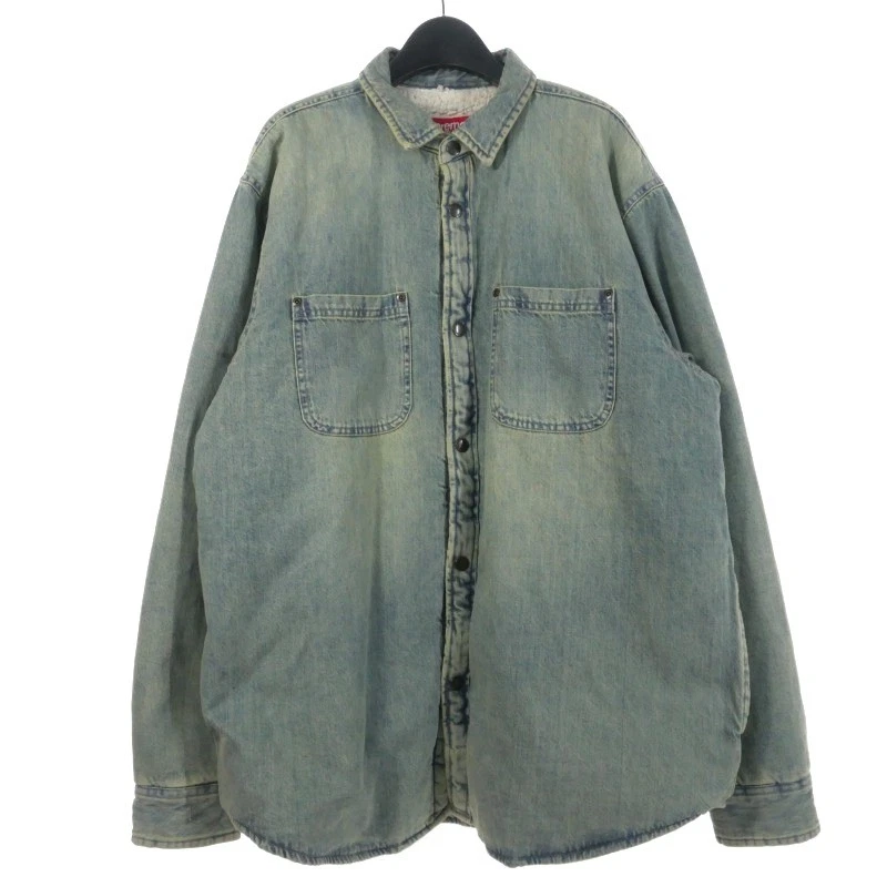 Blouson veste chemise de travail en denim doublée fausse peau de mouton homme L indigo