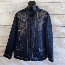 Alfred Dunner Blue Jacket 18 Textured Embroidered Beaded Hook Eye