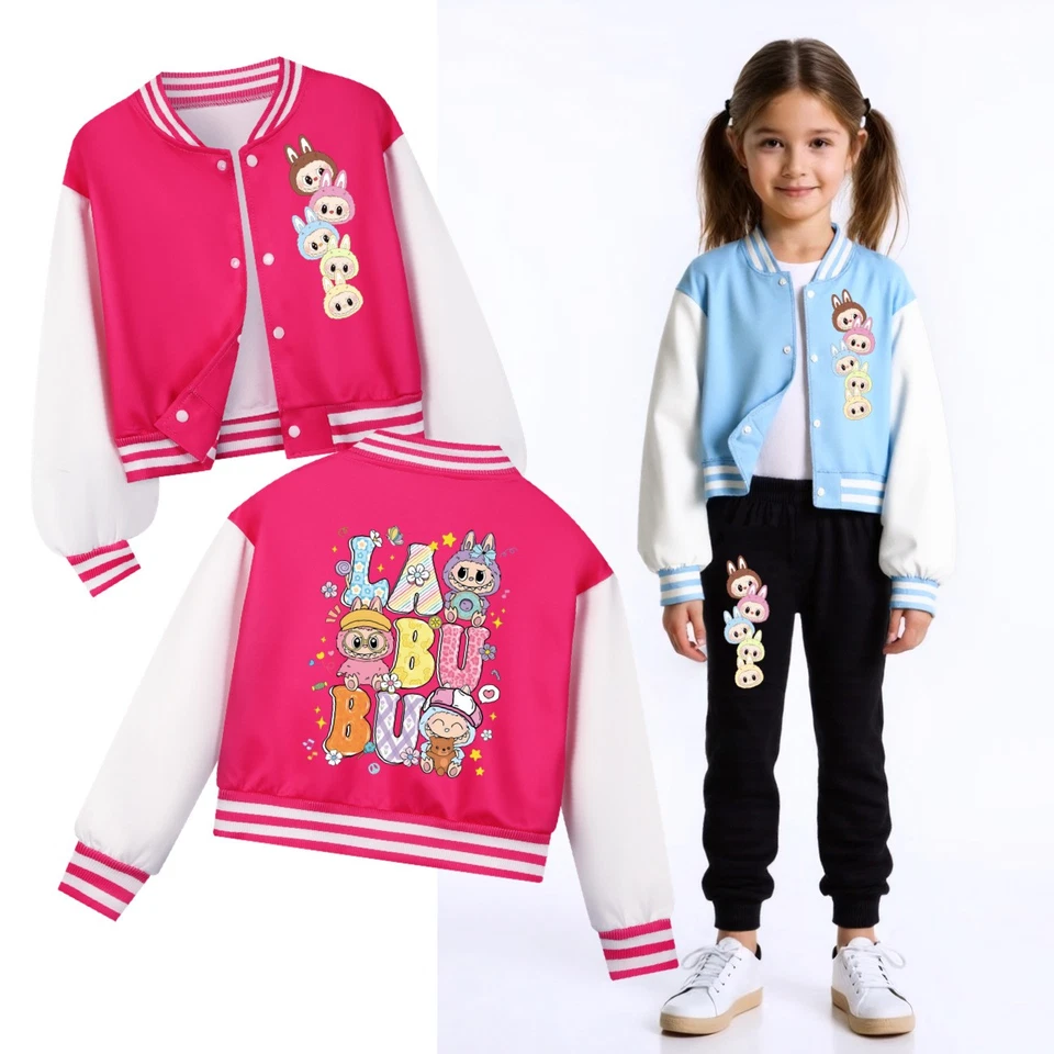 Kids Girls Boys Cute Labubu Printed Jacket Baseball Uniform Top Autumn Outerwear - Image 3 of 4