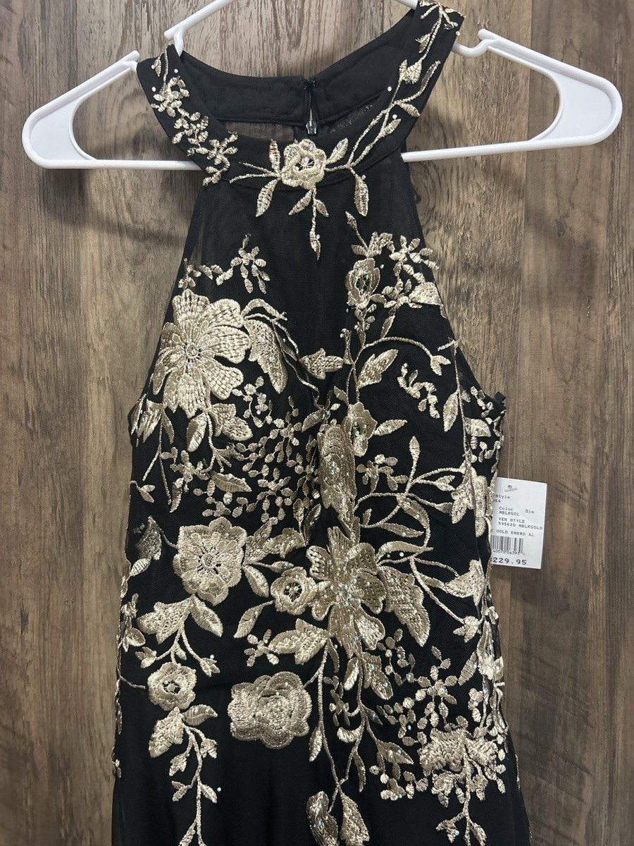 Women's Sleeveless Black with Gold Embroidery Maxi Dress Size 10 NWT Free  Ship . | eBay