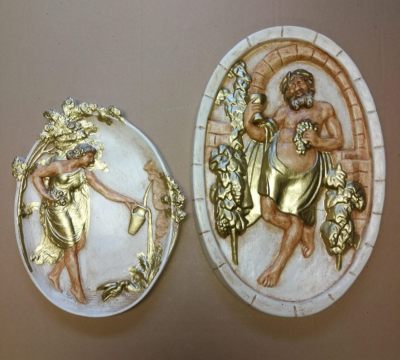 2 x Relief Griechische Göttin Diana Bacchus Gipsstuck Wandrelief Skulptur 